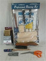 Box of Painting supplies & Craftsman wire brush