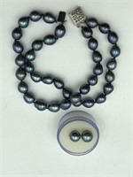 Black Pearl Bracelet and Earrings