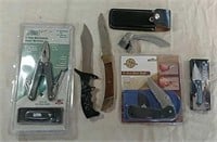 Box of Knives & Sharpener