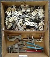 Box of Plumbing tools & Electrical outlets