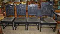 4pcs  Antique Carve Back Caned Matching Chairs
