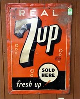 Real 7-Up Sold Here Metal Lithograph Sign