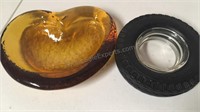 Vintage heart shaped amber ashtray and Goodyear