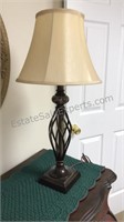 27" Table lamp, metal and marble