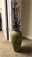 Green & gold speckled vase with eucalyptus,
