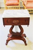 Walnut Lyre side table with Marble top