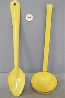 Yellow enamel ladle and spoon