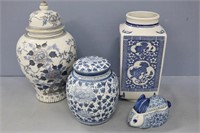 Decorative urns & covered rabbit