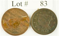 Lot #83 - 1843 & 1848 Braded Hair Large Cents