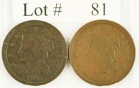 Lot #81 - 1839 & 1845 Braded Hair Large Cents