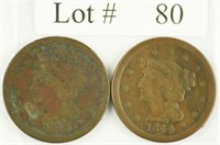 Lot #80 - 1843 & 1844 Braded Hair Large Cents