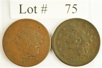 Lot #75 - Two 1839 Matron Head Large Cents