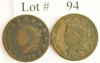 Lot #94 - 1818 & 1819 Matron Head Large Cents