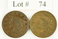 Lot #74 - 1837 & 1838 Matron Head Large Cents