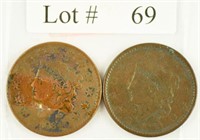 Lot #69 - 1834 (2) Matron Head Large Cents
