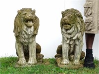 Pair Cast Stone Lions