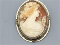 14k white gold cameo brooch w/bail