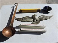Copper Ladle, Brass Eagle, Folding Rulers ect