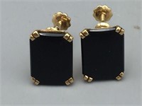 14K screw back clip onyx earrings