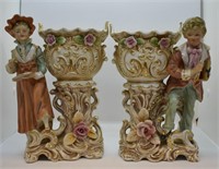 Pair of Japanese Porcelain Figural Mantle Vases
