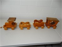 4 Piece wooden toy train on wheels 4' overall