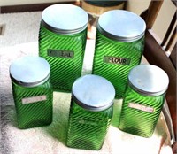SET OF 5 GREEN CANISTER JARS