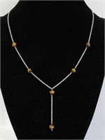 Sterling Silver Genuine Tiger Eye Bead Necklace
