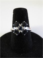 Sterling Silver Genuine Blue Sapphire Cluster Ring
