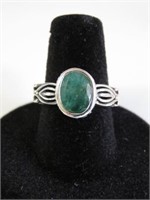Sterling Silver 8x6mm Genuine Emerald Ring