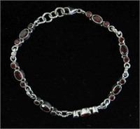 Sterling Silver Genuine Garnet Bracelet