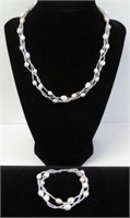 Sterling Silver Pearl Necklace & Bracelet. Approx