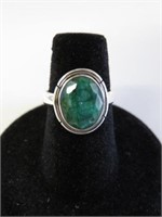 Sterling Silver Enhanced Emerald Earrings, Ring,