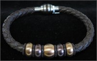 Stainless Steel Brown Leather Men's Bracelet with