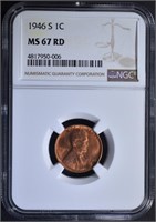 1946-S LINCOLN CENT  NGC MS-67 RED