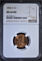 1954-S LINCOLN CENT, NGC MS-66 RED
