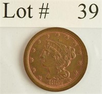 Lot #39 - 1857 Braded Hair 1/2 Cent