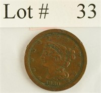 Lot #33 - 1850 Braded Hair 1/2 Cent