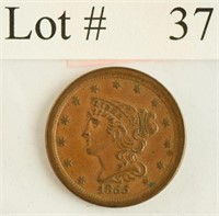 Lot #37 - 1855 Braded Hair 1/2 Cent