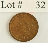Lot #32 - 1849 Braded Hair 1/2 Cent