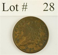 Lot #28 - 1833 Classic Head 1/2 Cent