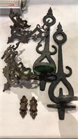 Pair of cast-iron Victorian candle sconces, two