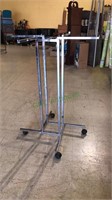 Chrome clothing store rack on wheels with