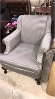 Vintage chair with new silver striped fabric,