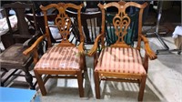 Pair of Chippendale arm chairs with nice fabric,