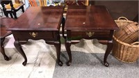 Pair of BroyHill cherry one drawer Queen Anne End