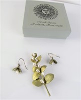 Michael Michaud Bronze/Pearl Maple Pin/Earrings