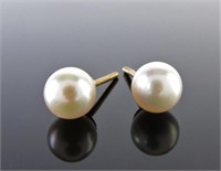 Pair of 18K Yellow Gold Mikimoto Pearl Earrings