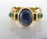 14K Yellow Gold Sapphire, Emerald Ring