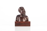 Bronze bust of Chinese man on fitted wood stand