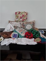 Vintage pillows, crochet, and needle point